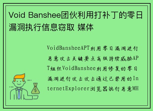 Void Banshee团伙利用打补丁的零日漏洞执行信息窃取 媒体