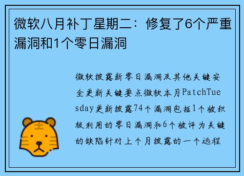 微软八月补丁星期二：修复了6个严重漏洞和1个零日漏洞 